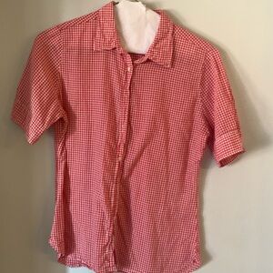 Woolrich women’s short sleeve blouse, white and red, size MI